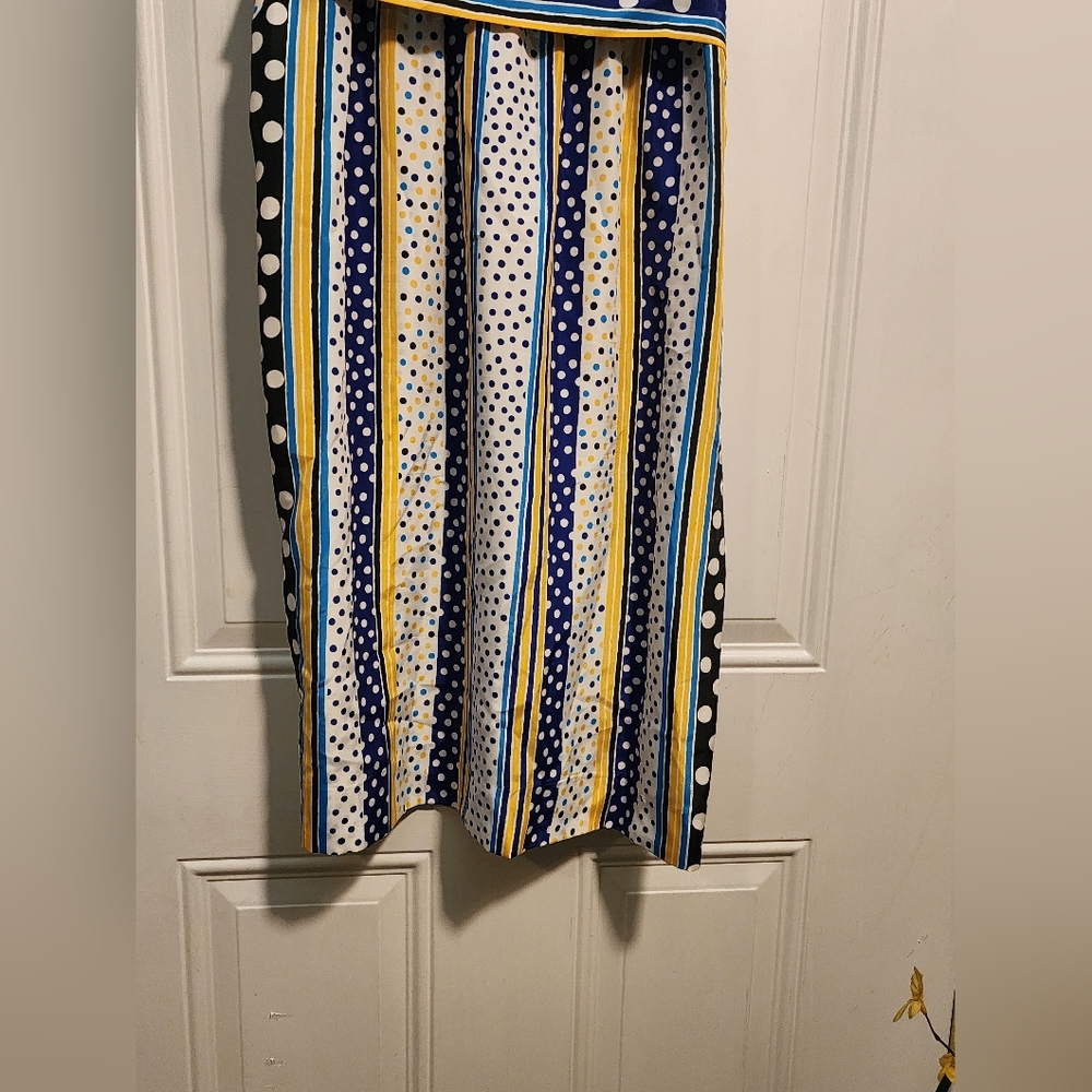 Vintage By Brownstone Studio Blue/Yellow Polka Dot Dress with Pockets - Picture 4 of 6